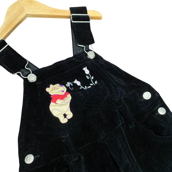 Vintage Disney Winnie the Pooh Black Corduroy Overalls Girls 5 Embroidered - Picture 2 of 11